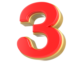 Number 3 3D Rendering png