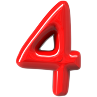 Red Number 4 3D Render png