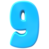 Blue Number 9 3D Render png