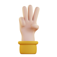 drie vinger hand- gebaar 3d icoon illustratie png