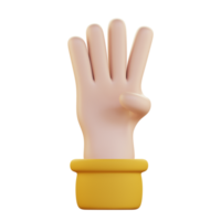 cuatro dedo mano gesto 3d icono ilustración png