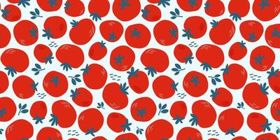 Seamless pattern with tomatoes. Ovonoy natural print for the kitchen. Vector graphics.