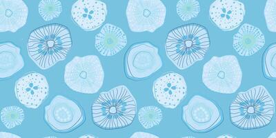 Seamless pattern with abstract silhouettes of translucent rounded jellyfish shapes. Vector graphics.