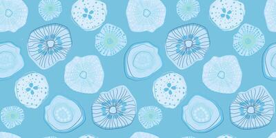 Seamless pattern with abstract silhouettes of translucent rounded jellyfish shapes. Vector graphics.