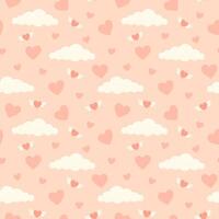 Seamless pattern with love hearts and clouds. Valentine's day pink vector illustration background. Cartoon element for holiday patterns, packaging, designs
