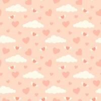 Seamless pattern with love hearts and clouds. Valentine's day pink vector illustration background. Cartoon element for holiday patterns, packaging, designs