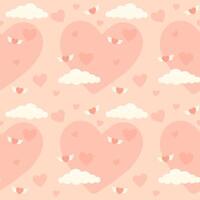 Seamless pattern with love hearts and clouds. Valentine's day pink vector illustration background. Cartoon element for holiday patterns, packaging, designs