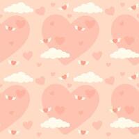 Seamless pattern with love hearts and clouds. Valentine's day pink vector illustration background. Cartoon element for holiday patterns, packaging, designs