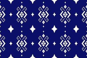 Indigo navy blue geometric traditional ethnic pattern Ikat seamless pattern border abstract design for fabric print cloth dress carpet curtains and sarong Aztec African Indian Indonesian vector