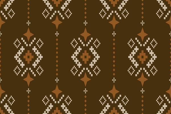 Orange vintages cross stitch traditional ethnic pattern paisley flower Ikat background abstract Aztec African Indonesian Indian seamless pattern for fabric print cloth dress carpet curtains and sarong