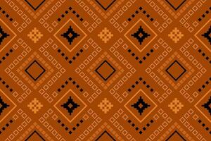 Orange vintages cross stitch traditional ethnic pattern paisley flower Ikat background abstract Aztec African Indonesian Indian seamless pattern for fabric print cloth dress carpet curtains and sarong vector