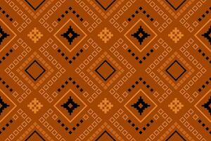 Orange vintages cross stitch traditional ethnic pattern paisley flower Ikat background abstract Aztec African Indonesian Indian seamless pattern for fabric print cloth dress carpet curtains and sarong vector