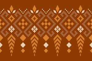 Orange vintages cross stitch traditional ethnic pattern paisley flower Ikat background abstract Aztec African Indonesian Indian seamless pattern for fabric print cloth dress carpet curtains and sarong vector