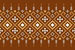 Orange vintages cross stitch traditional ethnic pattern paisley flower Ikat background abstract Aztec African Indonesian Indian seamless pattern for fabric print cloth dress carpet curtains and sarong vector