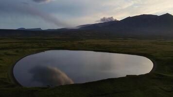 Aerial view of the lake at Cape Savushkin on Paramushir Island video