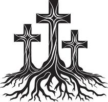 AI generated Three Christian Crosses with Tree Roots Illustration vector