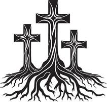 AI generated Three Christian Crosses with Tree Roots Illustration vector