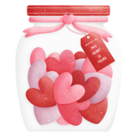 Watercolor Valentines Day Glass Jar of Hearts Illustration png