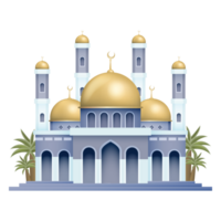 blue mosque with gold dome in transparent background png