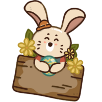 Bunny with easter eggs and wood board png