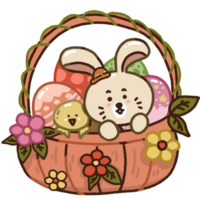 Bunny and Chick with basket easter eggs png