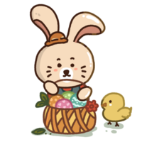 Bunny and Chick with basket easter eggs png