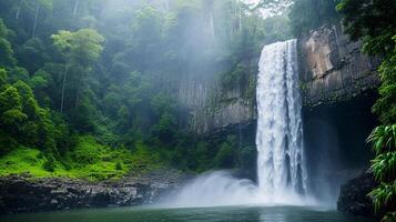 AI generated Grandeur of a towering waterfall cascading down rugged cliffs, background image, generative AI photo