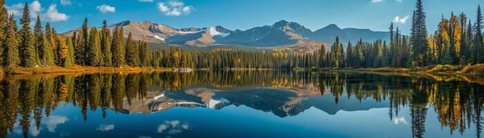 ai generado montaña lago reflexión, antecedentes imagen, generativo ai foto