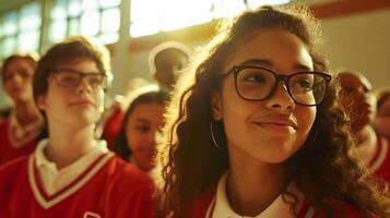 AI generated Back to school, School Pride, Photograph students and teachers wearing school spirit gear or uniforms, background image, generative AI photo