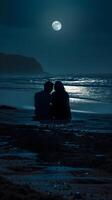 AI generated Couple sharing a quiet moment on a moonlit beach, valentine's day vibes, background image, generative AI photo