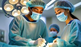 AI generated Medical Team Performing Surgical Operation in Operating Room photo