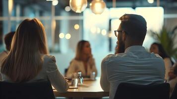 ai generado de cerca retrato de un negocio reunión en el oficina, generativo ai foto