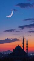 AI generated Crescent Moon and Mosque, background image, generative AI photo