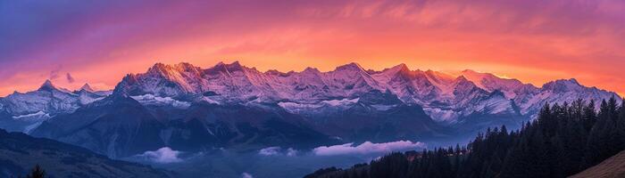 AI generated Alpine mountains sunrise, background image, generative AI photo