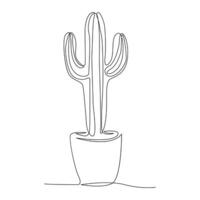 Continuous single line Cactus outline drawing vector art illustration isolated design on white Background.