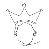 Continuous single line drawing of royal crown simple king crown outline vector art illustration design.