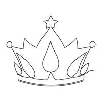 Continuous single line drawing of royal crown simple king crown outline vector art illustration design.