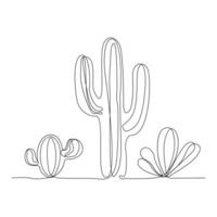 Continuous single line Cactus outline drawing vector art illustration isolated design on white Background.