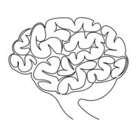 Continuous single line drawing of Human brain Vector illustration on a white background