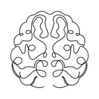 continuo soltero línea dibujo de humano cerebro vector ilustración en un blanco antecedentes