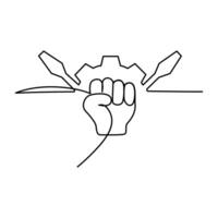 Hand holding tools labor day icon single line art vector illustration design