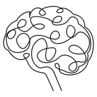 continuo soltero línea dibujo de humano cerebro vector ilustración en un blanco antecedentes