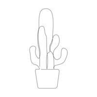 Continuous single line Cactus outline drawing vector art illustration isolated design on white Background.