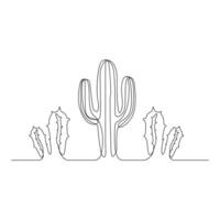 Continuous single line Cactus outline drawing vector art illustration isolated design on white Background.