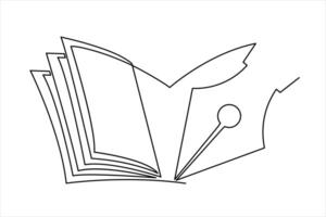 continuo uno línea libro con bolígrafo dibujo contorno vector ilustración y mundo libro día concepto diseño.