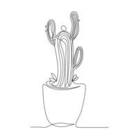 Continuous single line Cactus outline drawing vector art illustration isolated design on white Background.