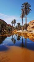 AI generated Desert Oasis, background image, generative AI photo