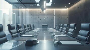 AI generated Portrait of a meeting room in a modern futuristic style office, generative AI photo