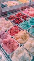 AI generated Fruity Gelato Bliss, variety of fruity gelato flavors arranged in a visually appealing display, generative AI photo