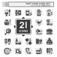 Icon Set Fast Food. related to Restaurant symbol. comic style. simple design editable. simple illustration vector